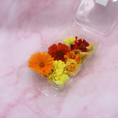 Vrolijke Mix. Eetbare bloemen. Oranje en geel. Edible Flowers. Floral Delight.